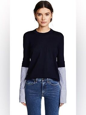 VERONICA BEARD Wool Sweater Roscoe Mixed Media Layered striped XS